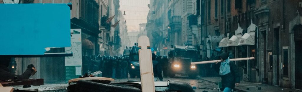 riot with a riotor and armed police